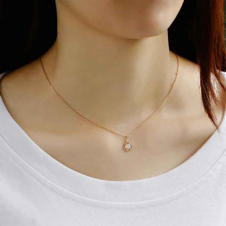 Emotional Factory 925 Sterling Silver 14K Gold Plated Gemstone Vintage Stripes Hollow African Opal Necklace With Natural Stone