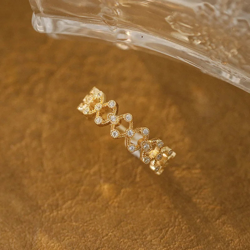 Emotional Factory 925 Sterling Silver 14K Gold Plated Cz Zircon  Hollow Mesh Lace Ring