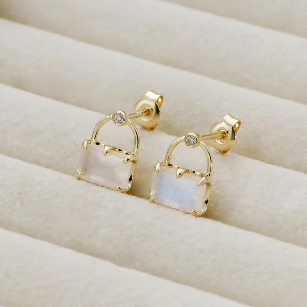 925 Sterling Silver 14K Gold Plated Gemstone Cute Bag Clouds Moissanite Moonstone Earrings