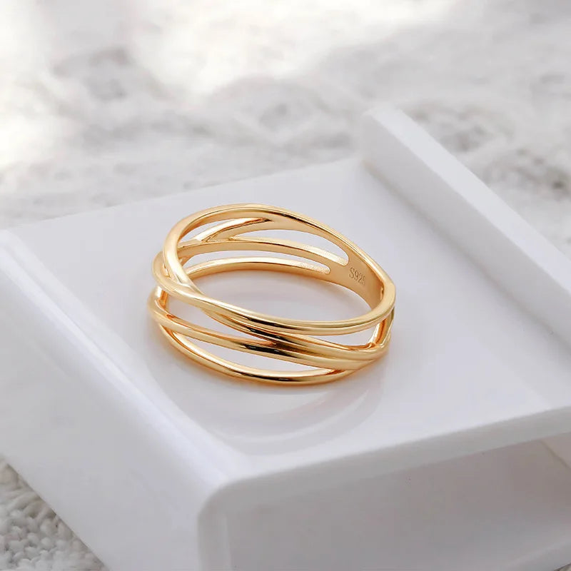Japanese Minority Versatile S925Silver Plating14KGold Irregular Curve element Gold Ring