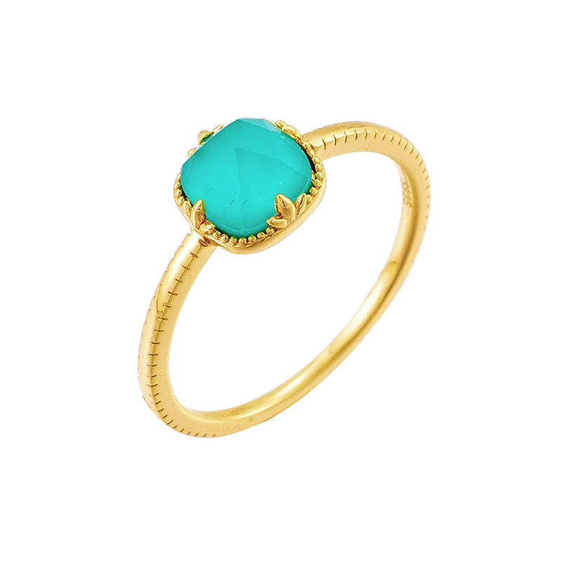 Gemstone Gem White Rock Crystal Natural Square Turquoise Geometry Ring