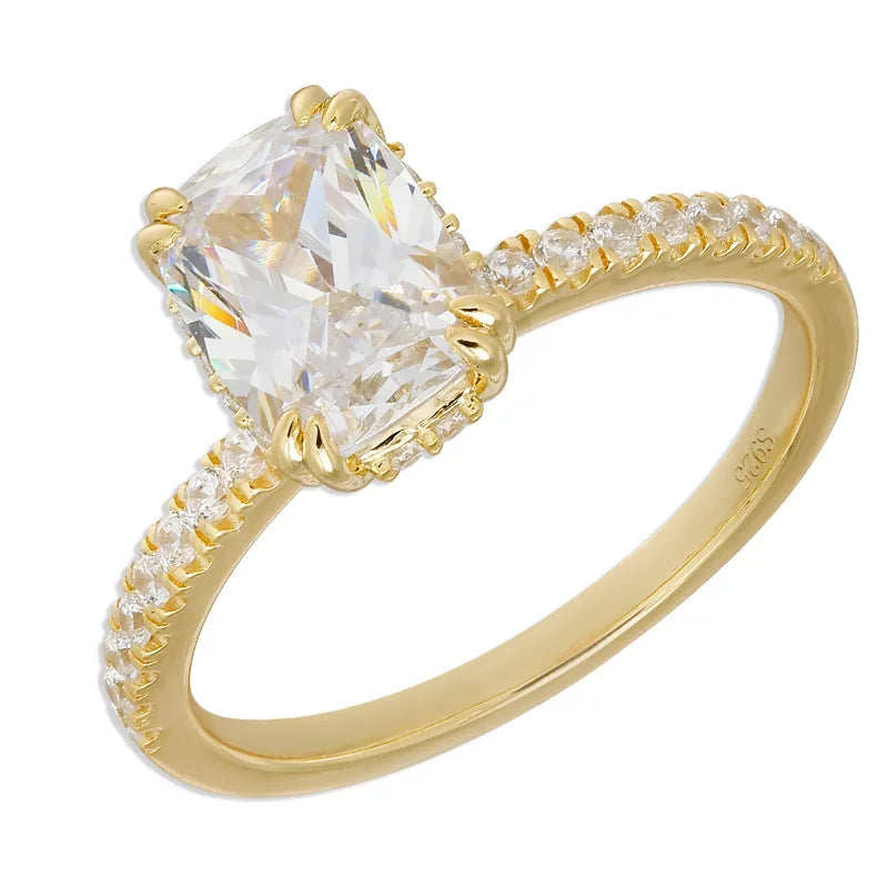 Emotional Factory 925 Sterling Silver 14K Gold Plated Gemstone Retro Cz Zircon Super Sparkling High Carbon Diamond Carat Ring
