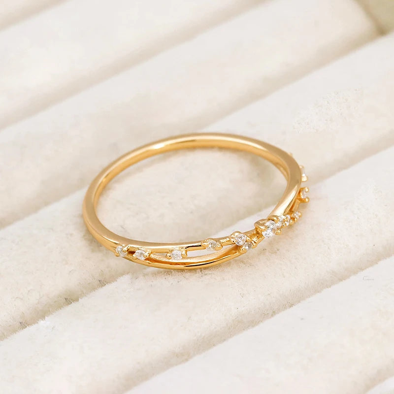 Wholesale Elegant 925 Silver Gold-Plated Zircon Ring, Delicate Thread Design for Women's Jewelry