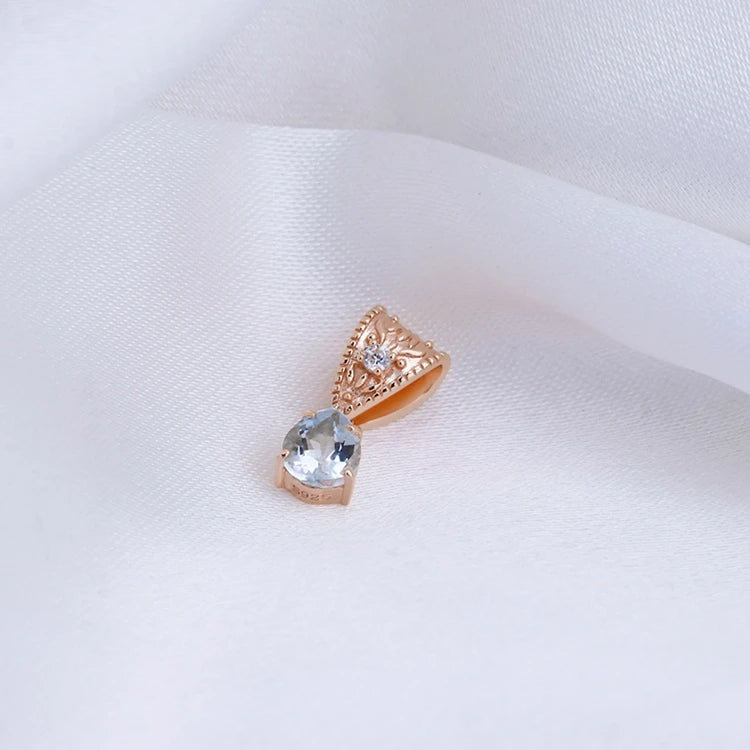 925 Sterling Silver 14K Gold Plated Gemstone Natural Aquamarine Classic Vintage Pendant