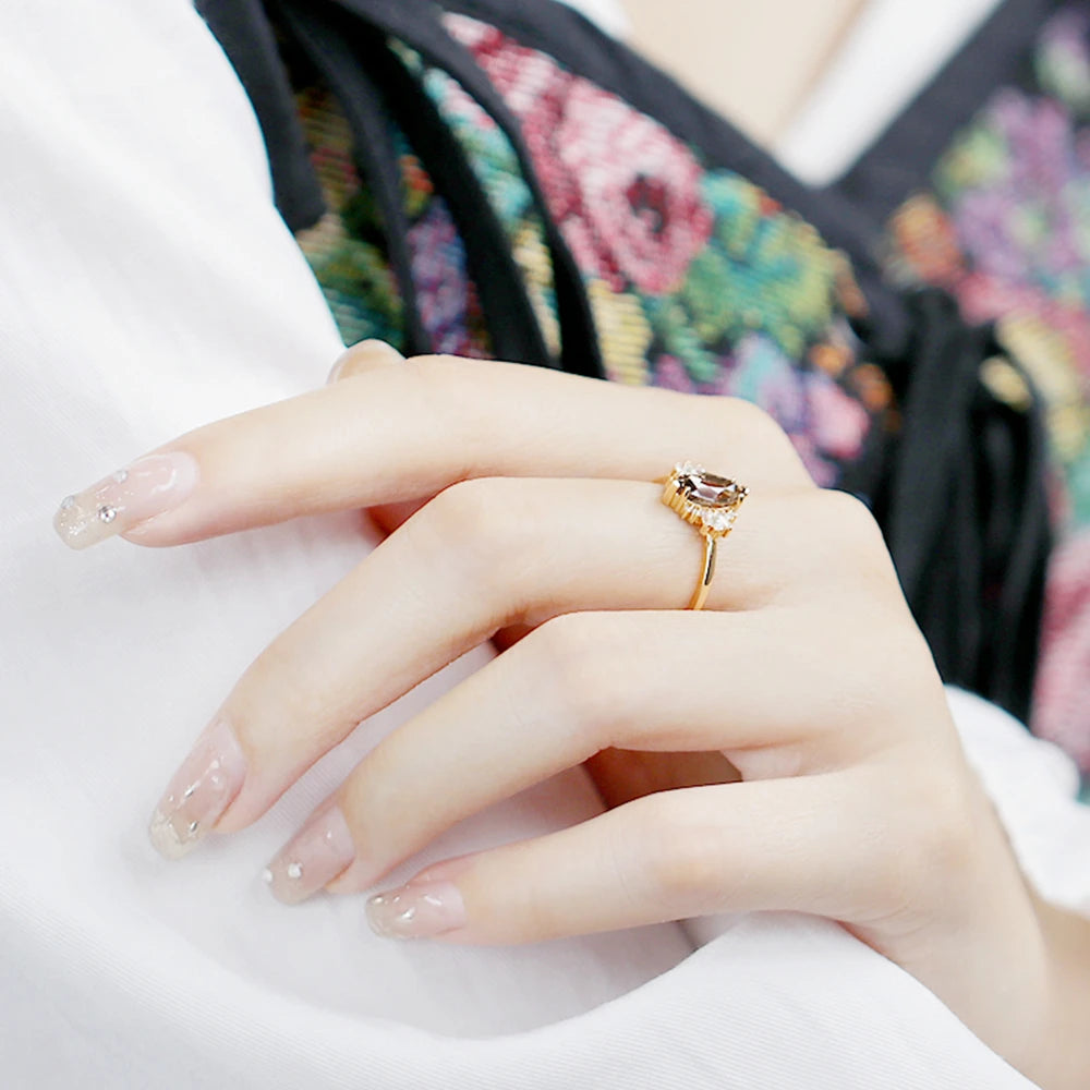 Emotional Factory Jewelry 925 Sterling Silver 14K Gold Plated Gemstone Series Citrine Zircon Butterfly Shape Ring