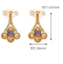 925 Sterling Silver 14K Gold Plated Gemstone Drop Orange Moonstone Natural Cordierite Earrings
