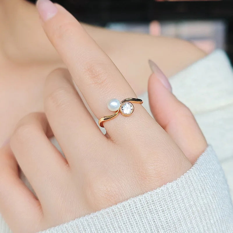 Emotional Factory 925 Sterling Silver 14K Gold Plated Gemstone Curve Vintage  Topaz Natural Pearl Ring