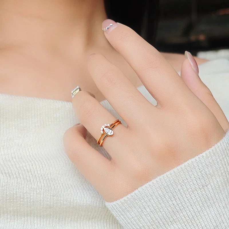Emotional Factory 925 Sterling Silver 14K Gold Plated Gemstone Cz Zircon Stacking Teardrop Shaped Zirconia Rings Drop Ring