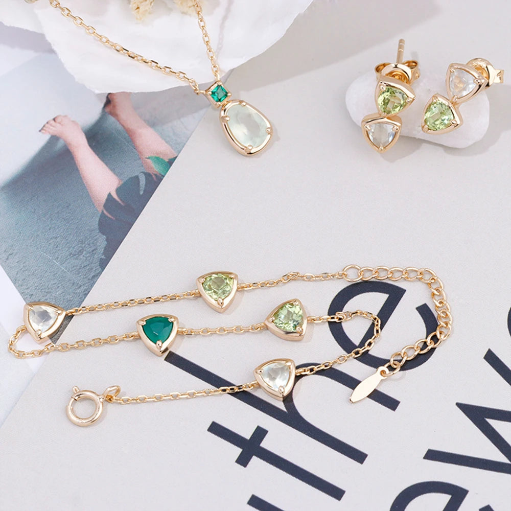 Emotional Factory 925 Sterling Silver 14K Gold Plated Gemstone Series Grape Stone Natural Peridot Simple Geometric Stud Earrings