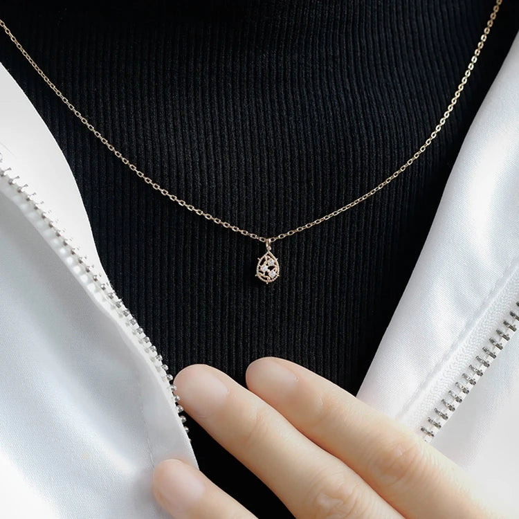 Emotional Factory 925 Sterling Silver 14K Gold Plated Zircon Rose Thorns Hollow Leaves Oval Necklace