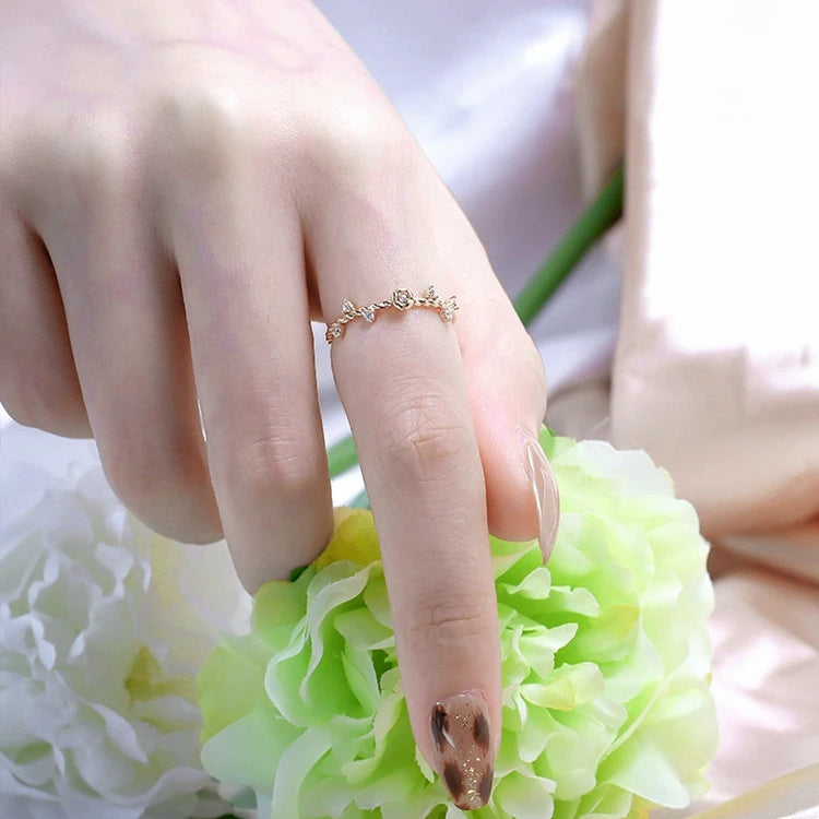 925 Sterling Silver 14K Gold Plated Fine Flower Rose Shape Ring Stacking Rings