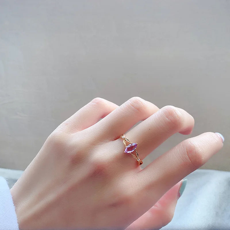 925 Sterling Silver 14K Gold Plated Gemstone Zircon Lavender Amethyst X Ladies Ring