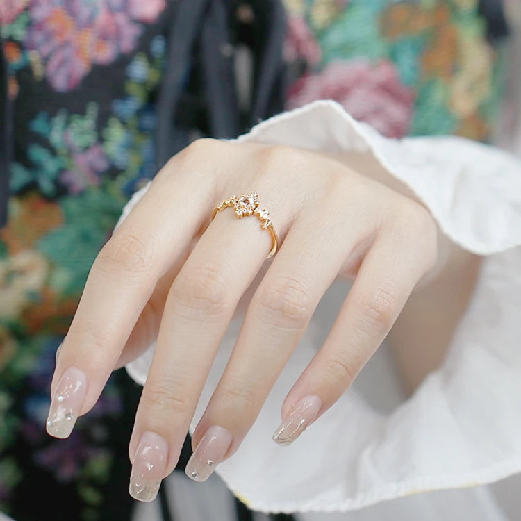 Emotional Factory 925 Sterling Silver 14K Gold Plated Gemstone Shaped Irregular White Topaz Ring