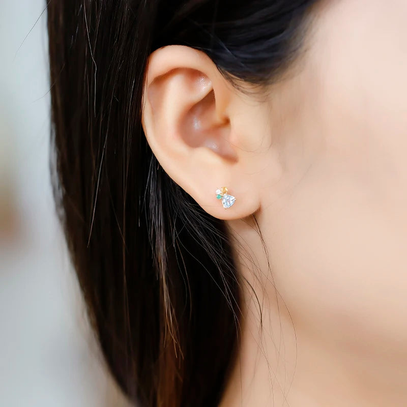 925 Sterling Silver 14K Gold Plated Gemstone Geometric Triangular Star Cz Zircon Topaz Citrine Simulate Emerald Stud Earrings