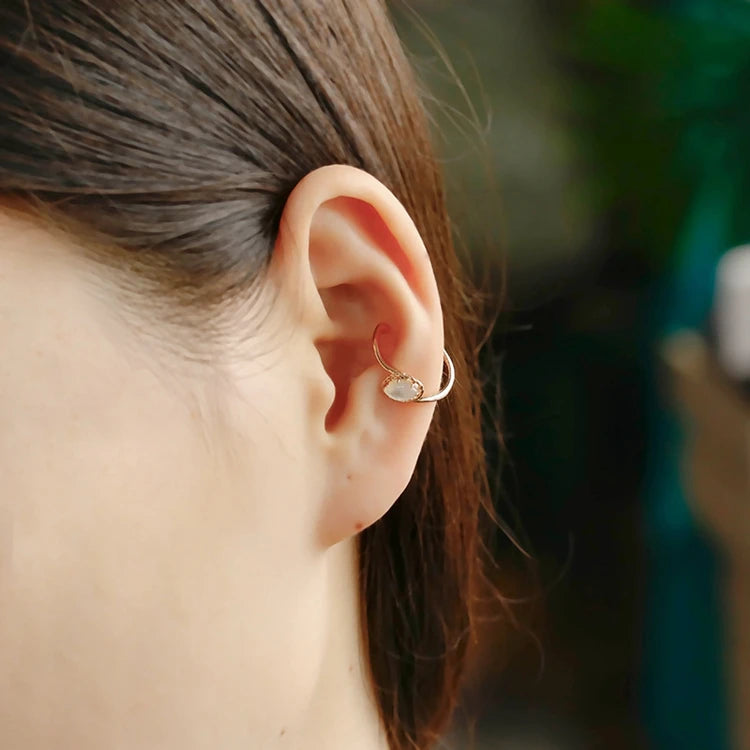 Emotional Factory 925 Sterling Silver 14K Gold Plated Gemstone White Shells Simplicity Ear Clips Earrings