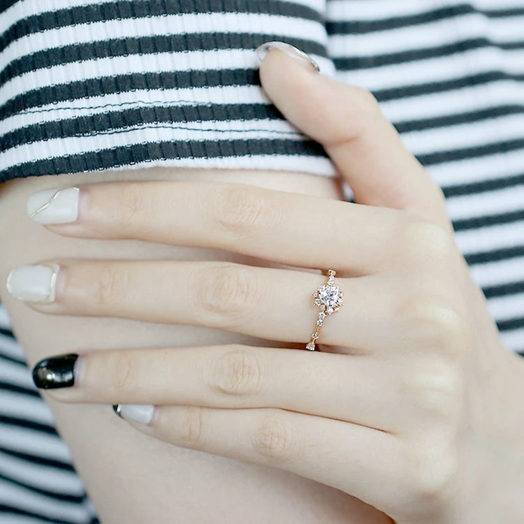 925 Sterling Silver 14K Gold Plated Gemstone Romantic Heart Shape Moissanite Engagement Proposal Ring