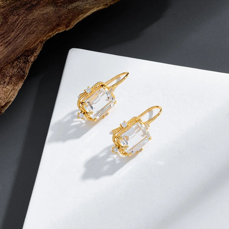 Emotional Factory 925 Sterling Silver 14K Gold Plated Gemstone Big White Crystal Zircon Hook Earrings