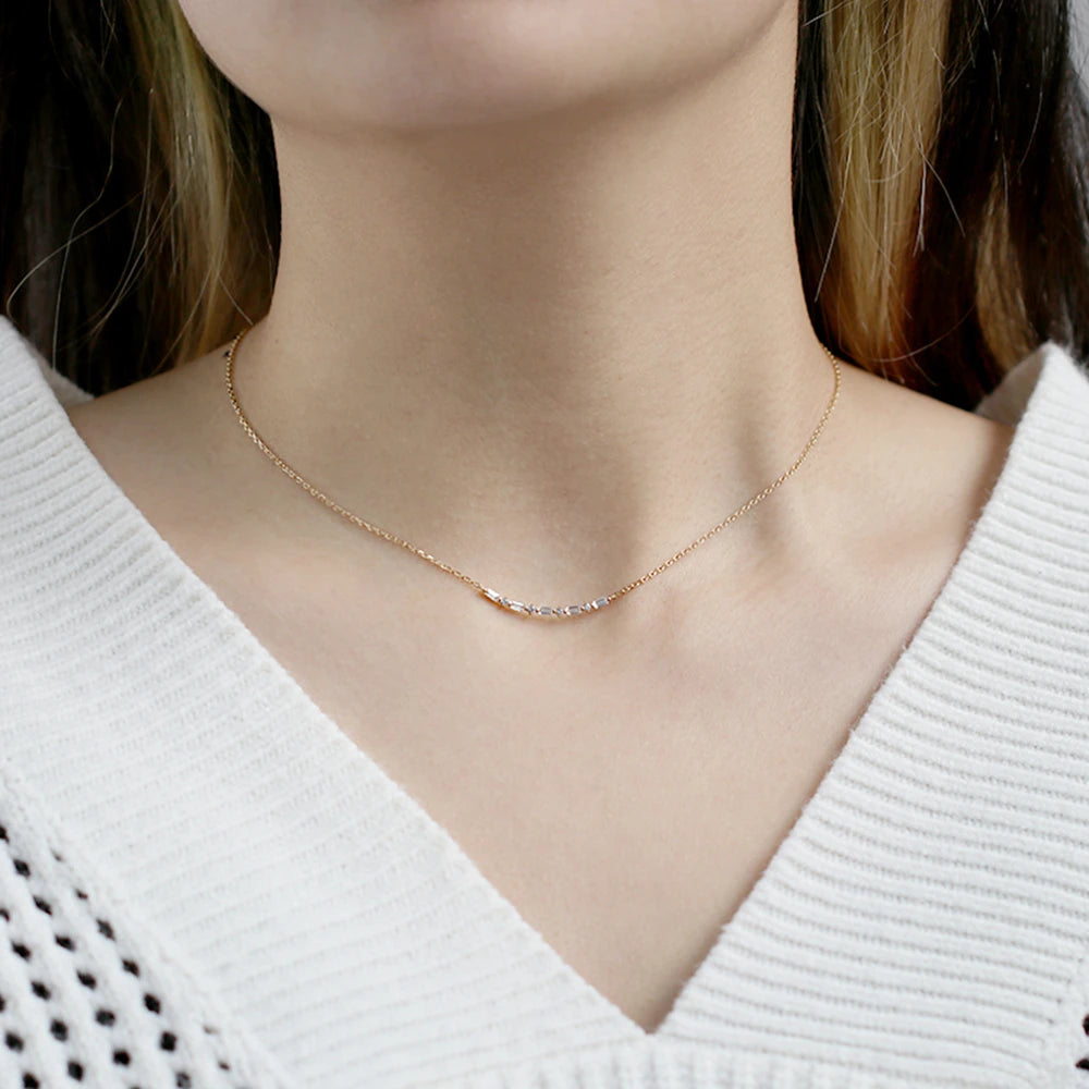 Emotional Factory Jewelry 925 Sterling Silver 14K Gold Plated Gemstone Series Cz Zircon Smile Baguette Curved Necklace
