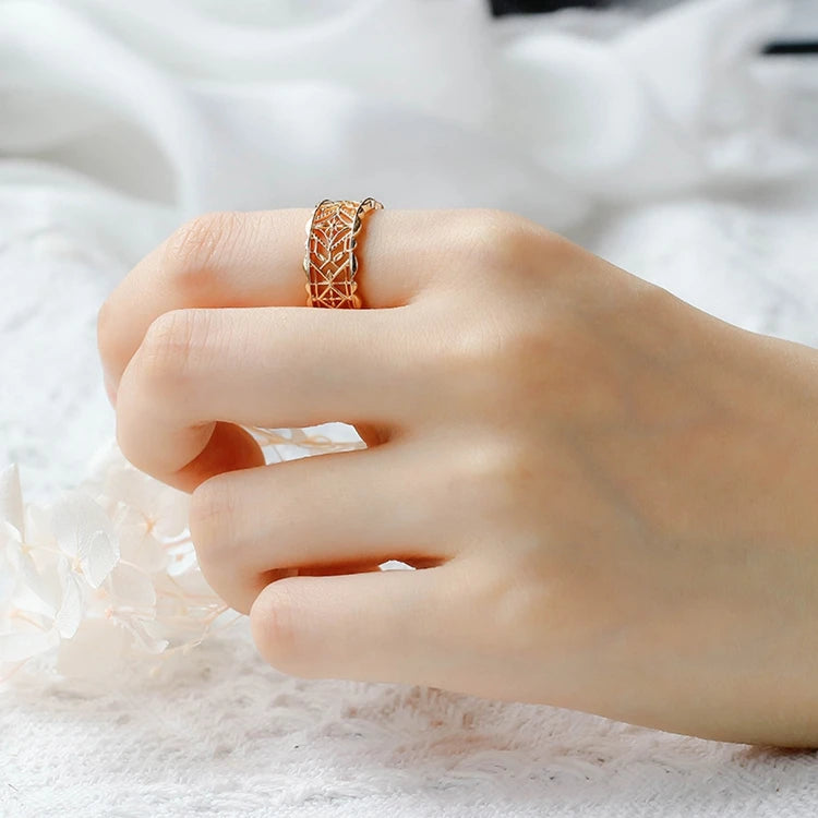 Emotional Factory 925 Sterling Silver 14K Gold Plated Retro Vintage Medieval Pattern Irregular Hollow Ring
