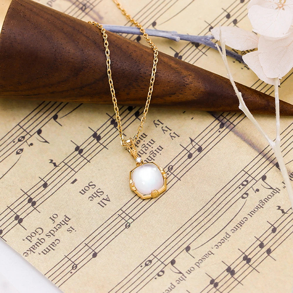 Factory Hot 925 Sterling Silver 14K Gold Plated Gem Stone Gemstone Elegant Geometric Square Rock Crystal Seashell Necklace