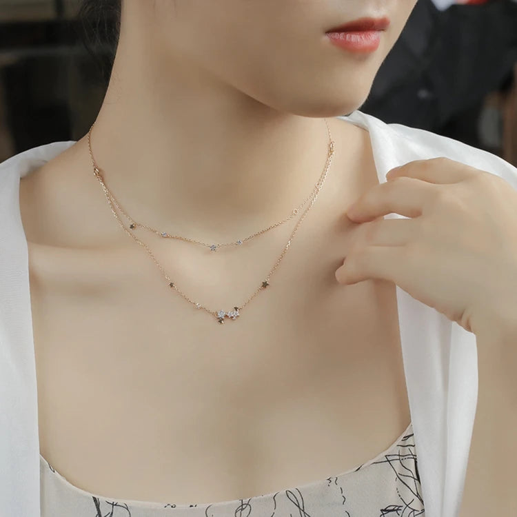 Emotional Factory 925 Sterling Silver 14K Gold Plated Gemstones Zircon Ins Double Chain Star Layer Necklace
