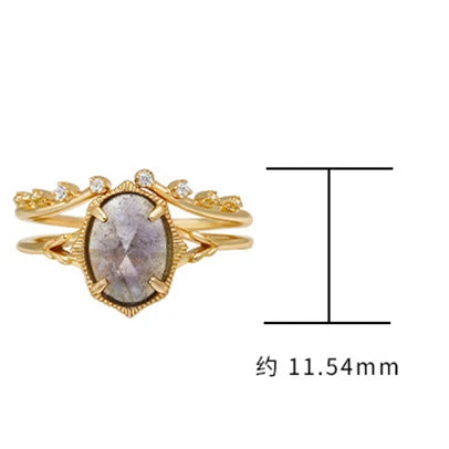 925 Sterling Silver 14K Gold Plated Gem Stone Night Sky Shooting Star Shaped Labradorite Cordierite Iolite Dichroite Ring