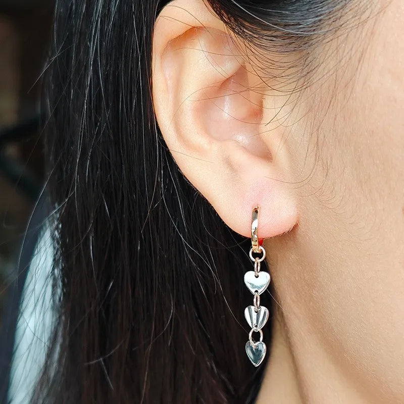 Emotional Factory 925 Sterling Silver 14K Gold Plated Niche Design Heart-Shaped Chain Detachable Hoop Earrings