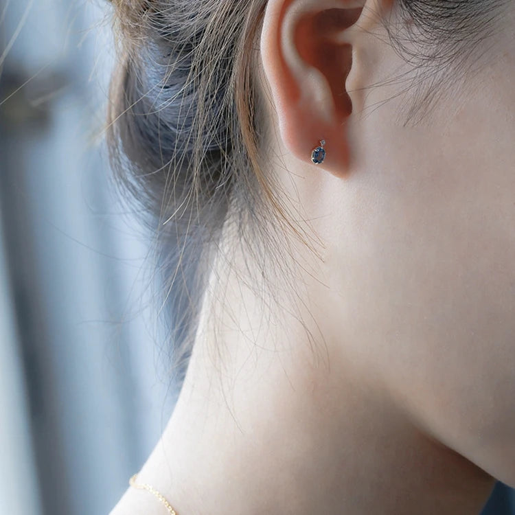 925 Sterling Silver 14K Gold Plated Gemstone Paw Set Stone Opal Blue Topaz Stud Earrings