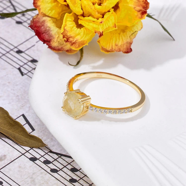 Emotional Factory 925 Sterling Silver 14K Gold Plated Gemstone Blonde Crystal Zircon 6Mm Ring