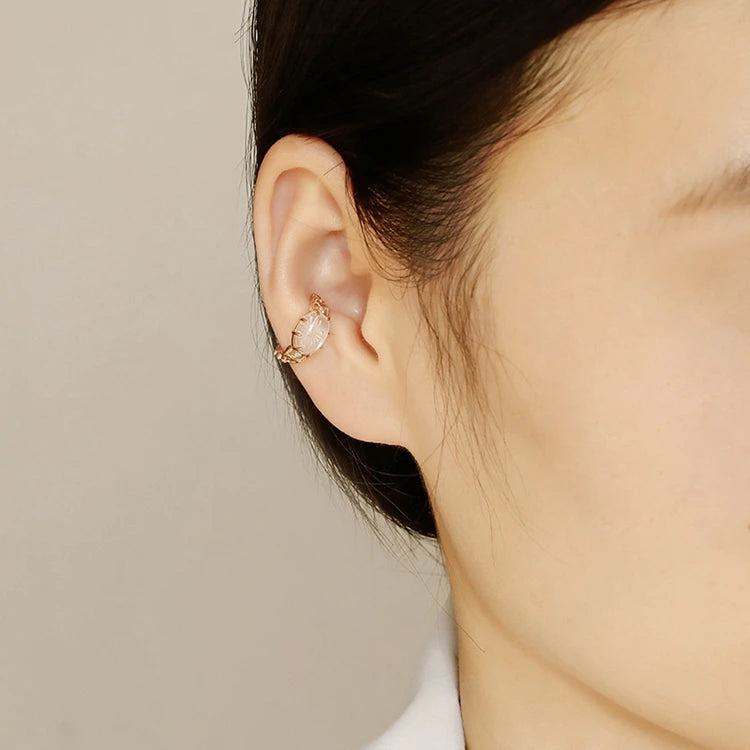 Emotional Factory 925 Sterling Silver 14K Gold Plated Gemstone Flower Earring Rock Crystal Ear Bone Clips Earrings