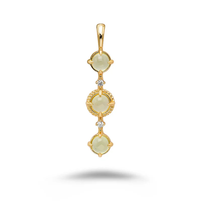 Emotional Factory 925 Sterling Silver 14K Gold Plated Gem Stone Gemstone Retro Cz Zircon Prehnite 3 Stone Necklace
