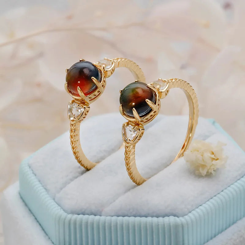 Japanese Minority Vintage Jewelry White Crystal+Ammolite RingS925Silver Plating14KGold