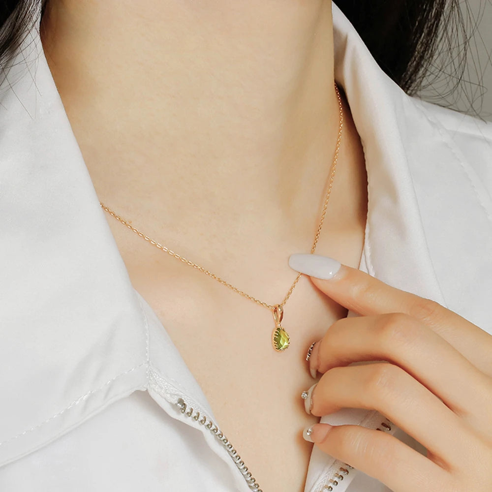 Gemstone Vintage Minimalist Drop Green Peridot Pendant Necklace