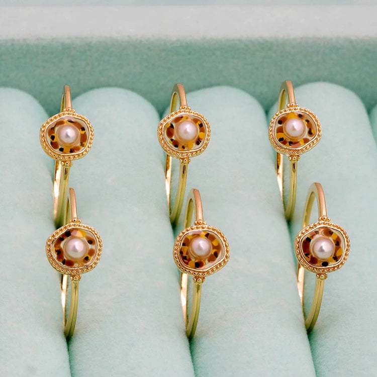 Emotional Factory 925 Sterling Silver 14K Gold Plated Gemstone Pearl Vintage Irregular  Magma Enamel Ring