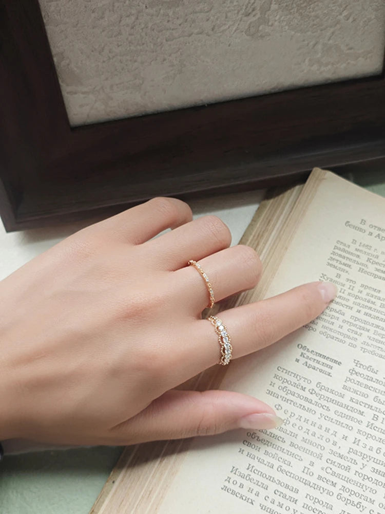 Emotional Factory 925 Sterling Silver 14K Gold Plated Gemstone Lace Cutout Patterned Glitter Moissanite Ring