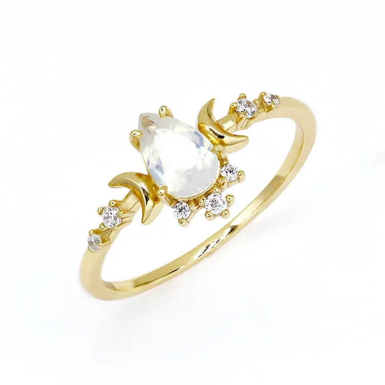 Emotional Bijoux 925 Sterling Silver Gold Jewelry Gemstone Custom Birthstone Cz Moonstone Labradorite Shell Chalcedony Jade Ring