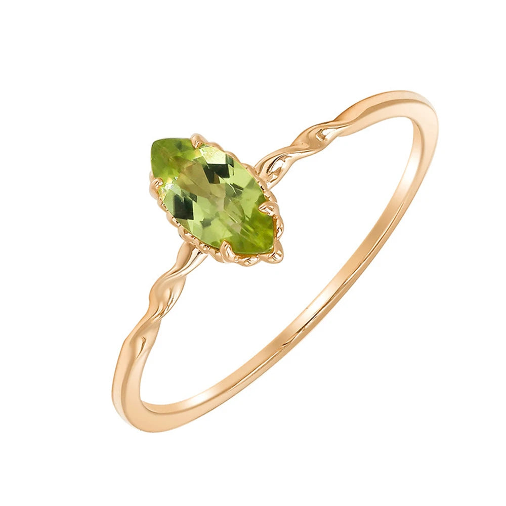 925 Sterling Silver 14K Gold Plated Natural Stone Gemstone Vintage Simplicity Drop Green Peridot Ring With Natural Stone