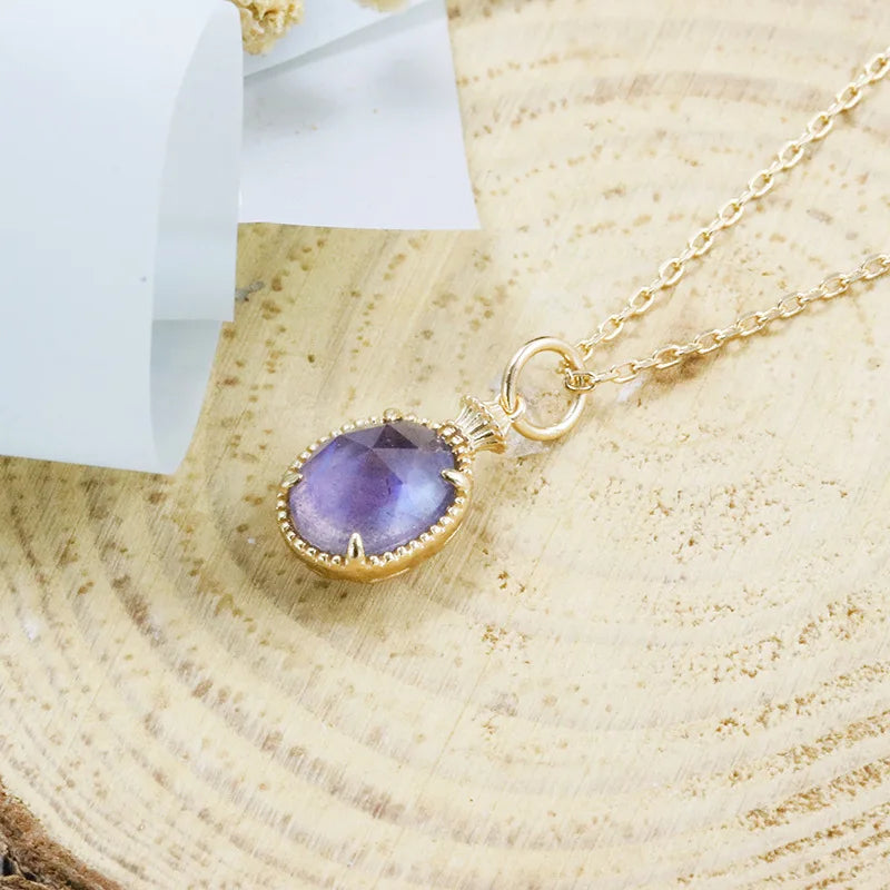 Round Amethyst Labradorite Reversible Pendant Necklace