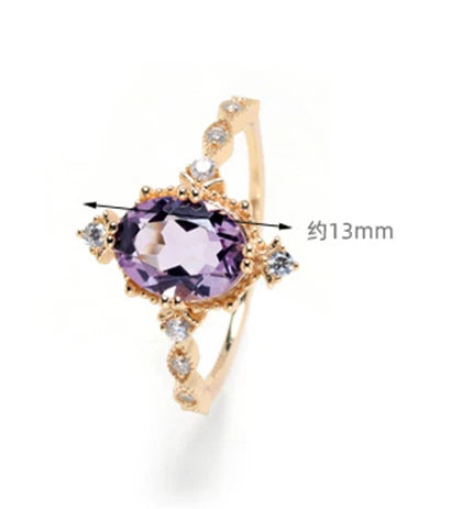 Joyeria En Tendencia Cuarzos Natural Joyeria 925 Sterling Silver 14K Gold Plated Gemstone Amethyst Micro Inlay Big Stone Ring