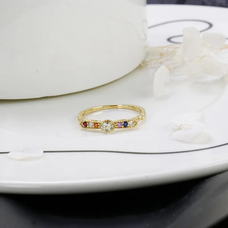 925 Sterling Silver 14K Gold Plated Synthetic Green Amethyst Red Blue Corundum Gemstone Colorful Zirconia Butterfly Ring