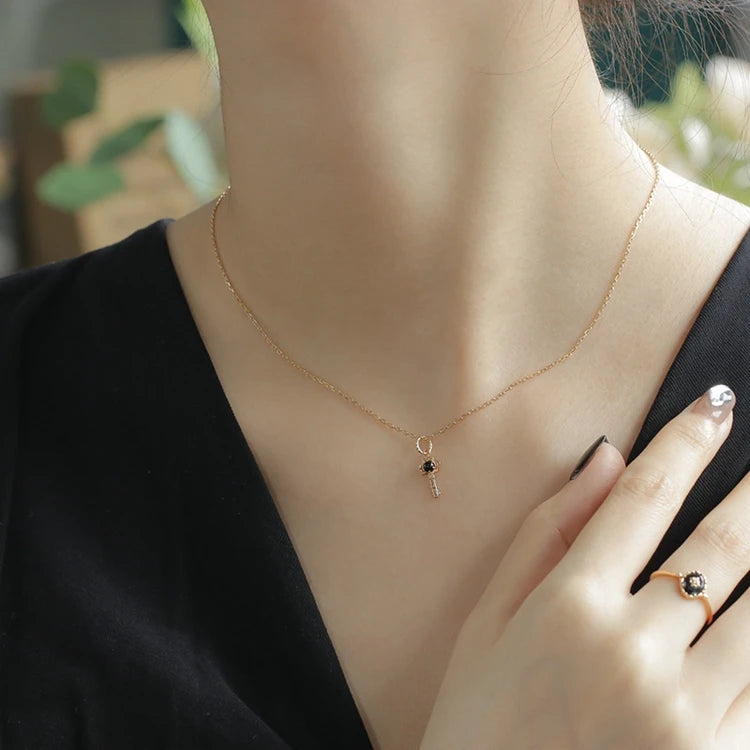 Emotional Factory 925 Sterling Silver 14K Gold Plated Gemstones Custom Gem Jewelry Natural Black Onyx Key Pendant Necklace