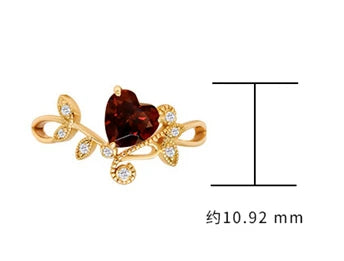 Emotional Anillos De Plata Factory 925 Sterling Silver 14K Gold Plated Gemstone Heart Vintage Leaf Surround  Red Garnet Ring
