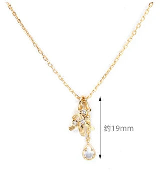 Emotional Factory 925 Sterling Silver 14K Gold Plated Gemstone Drop Leaf Crystal Double Pendant Necklace