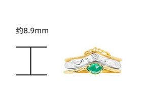Emotional Factory 925 Sterling Silver 14K Gold Plated Gemstones Christmas Vintage Leaf Carving Natural Green Chalcedony Ring