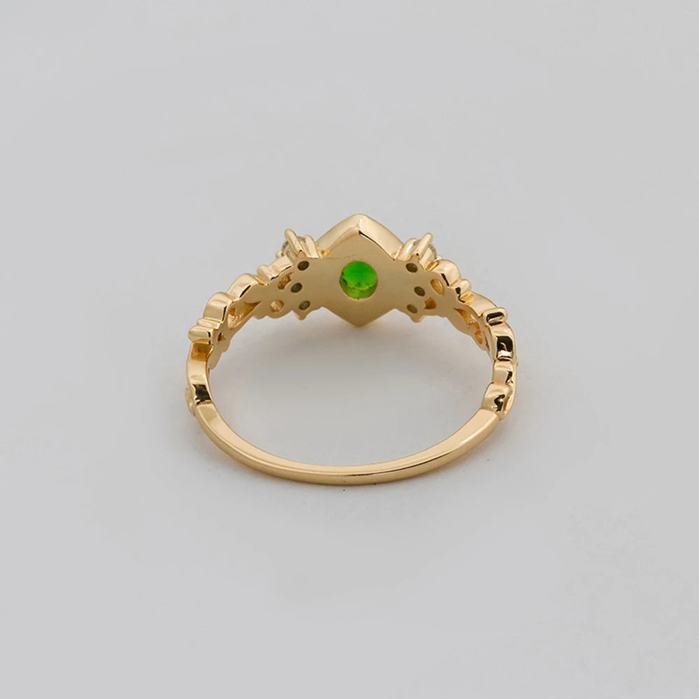 Emotional Factory 925 Sterling Silver 14K Gold Plated Gem Stone Gemstone Hollow Geometric Square Retro Cz Zircon Diopside Ring