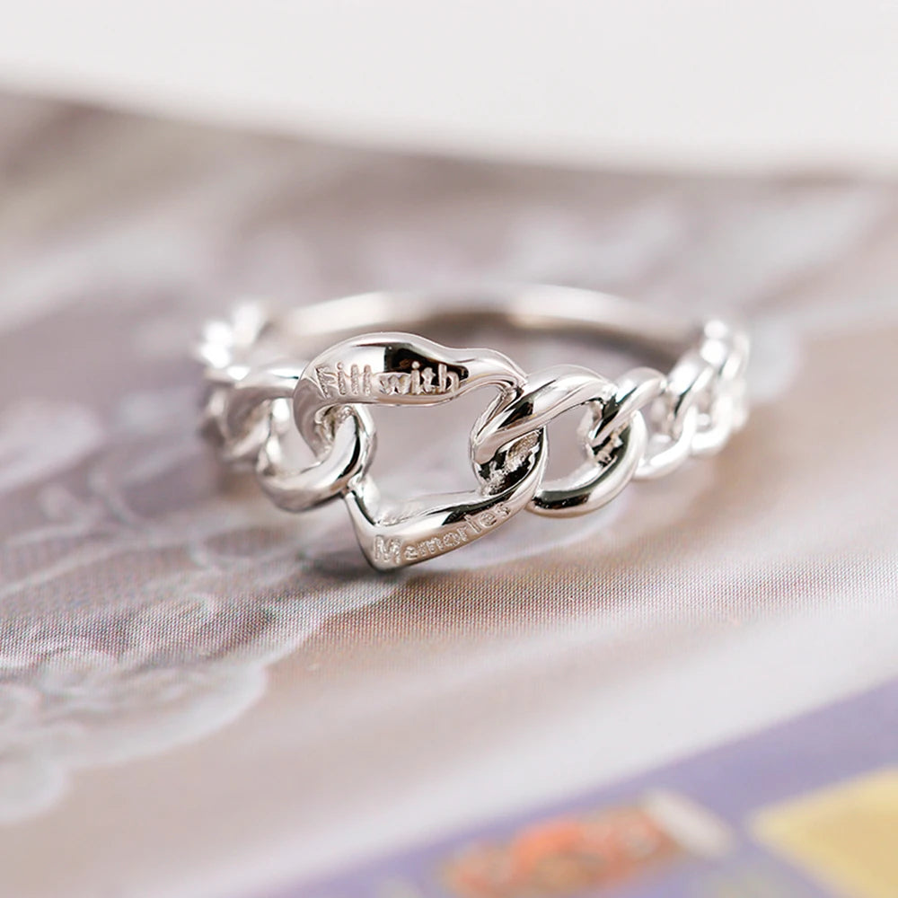 Emotional Factory 925 Sterling Silver 14K White Gold Plated Gemstone Irregular Chain Love Hollow Ring