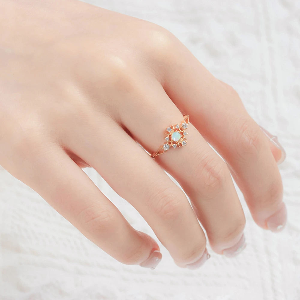 Gemstones Gem Flower Bright Starry Sky Opal Ring