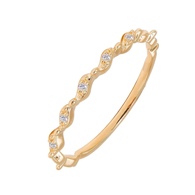 Emotional Factory 925 Sterling Silver 14K Gold Plated Gemstone Complementary Simple Pinstripe Moissanite Diamond Ring