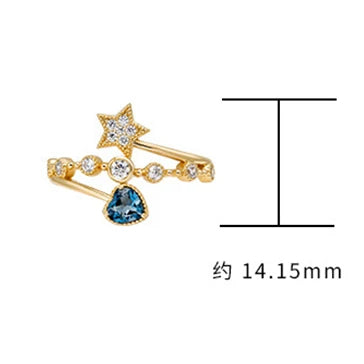 Emotional Factory 925 Sterling Silver 14K Gold Plated Gem Stone Gemstone Star Heart Cz Zircon London Blue Topaz Ring