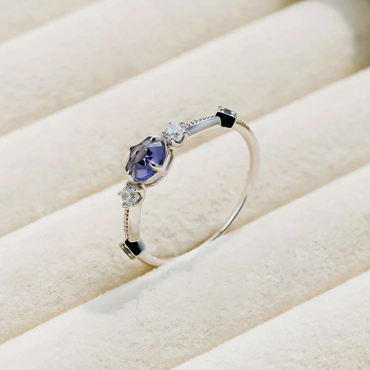 Emotional Factory 925 Sterling Silver 14K Gold Plated Gemstone Zircon Blue Corundum Cordierite Iolite Dichroite Ring